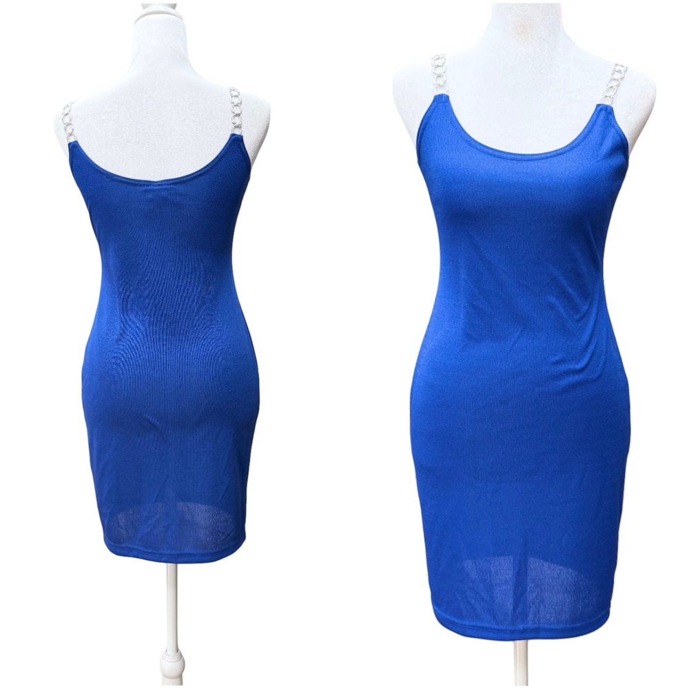 Vintage Cobalt Blue Bodycon Slip Dress Small Strappy Going Out USA Y2K Party